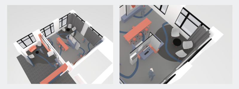 ePraxis, interaktive Ausstellung der KV Berlin: Skizze des Raums inklusive Wartebereich ePraxis, interaktive Ausstellung der KV Berlin: Skizze des Raums inklusive Wartebereich